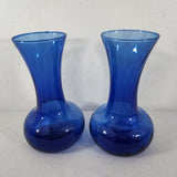 70s Cobalt Blue Indiana Glass Illusions Style Glass Vase 8" Set of 2 Flared Rims