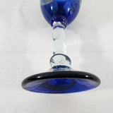 Hand Blown Cobalt Blue w/Clear Stem & Blue Base Glass Wine/Water Goblet 9.25" T