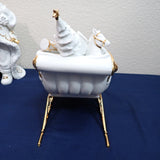 Traditions White Porcelain Santa Sleigh Reindeer Gold Accents w/Box 3pc Set 1999