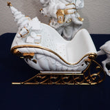 Traditions White Porcelain Santa Sleigh Reindeer Gold Accents w/Box 3pc Set 1999