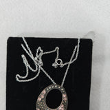 Marcasite & Crystal 17" Necklace Oval Pendant NF 925 Sterling Silver Thailand