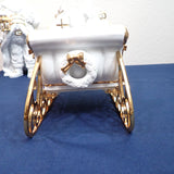 Traditions White Porcelain Santa Sleigh Reindeer Gold Accents w/Box 3pc Set 1999