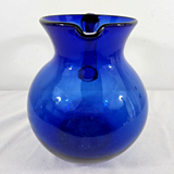 Vintage Cobalt Blue Large 9" Glass Water Carafe Pitcher Hand Blown