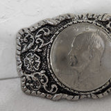 Eisenhower Dollar Coin Vintage Howdy 1971 Western 3.5x2 Belt Buckle Floral