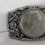 Vintage Howdy 1971 Eisenhower Dollar Coin Western 3.5x2 Belt Buckle Floral