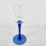 Vintage Small Clear Glass Candlestick w/Cobalt Blue Stem & Base 6" Tall