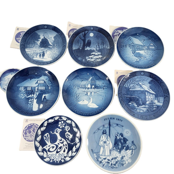 Royal Copenhagen, B&G, and Porsgrund Collector Plates 1973 to 1977 Set of 8
