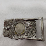 Vintage Howdy 1971 Eisenhower Dollar Coin Western 3.5x2 Belt Buckle Floral