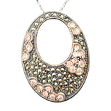 Marcasite & Crystal 17" Necklace Oval Pendant NF 925 Sterling Silver Thailand
