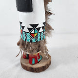 Vtg Hopi Kachina Doll - Carved Wood, Feathers, Turquoise - 9" T - Circa 1960s