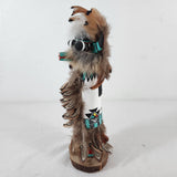 Vtg Hopi Kachina Doll - Carved Wood, Feathers, Turquoise - 9" T - Circa 1960s