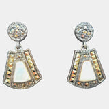 Marcasite & Mother of Pearl Dangle Earrings Thailand 925 A Sterling Silver NEW