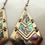 SOMBRAS Mexico Abalone Shell Geometric Dangle Earrings, Alpaca Silver , Vintage