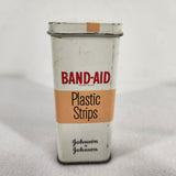 Vtg J&J Band-Aid Metal Tin Hinged Lid Box Flesh Color Plain Pad Plastic Strips