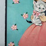 Vtg 1960s Whitman 4422 Fuzzy Wuzzy Flocked Frame Tray Puzzle Girl Holding Kitten