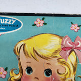 Vtg 1960s Whitman 4422 Fuzzy Wuzzy Flocked Frame Tray Puzzle Girl Holding Kitten