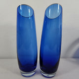 Mesmerizing Stunning Pair of Vintage Colbalt Blue/Clear Art Glass 12" Slant Top