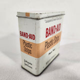 Vtg J&J Band-Aid Metal Tin Hinged Lid Box Flesh Color Plain Pad Plastic Strips