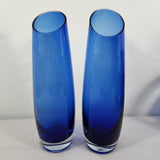 Mesmerizing Stunning Pair of Vintage Colbalt Blue/Clear Art Glass 12" Slant Top